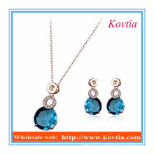 China blue crystal jewelry necklace and earring sets for women